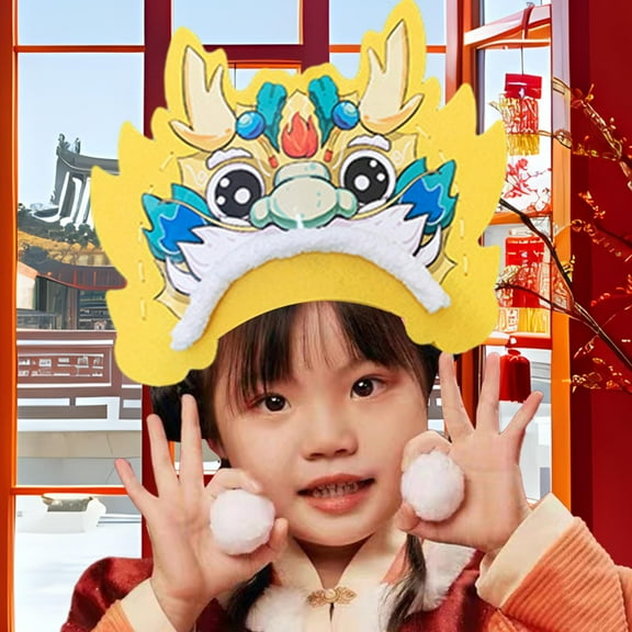 Tachiuwa Chinese Dragon Hat Dragon Decoration Hat Material Cute Animal Hat DIY Craft Accessory Dragon Cap Ornament Dragon Head Hat Yellow