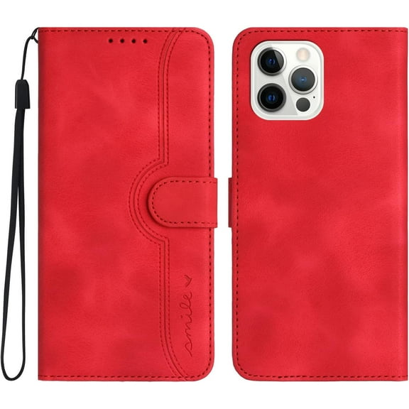 iPhone 15 Pro Max Case Wallet Compatible with iPhone 15 Pro Max, Soft PU Leather Folio Cover Card Holder Magnetic Folding Flip Case Smile Design (Red)