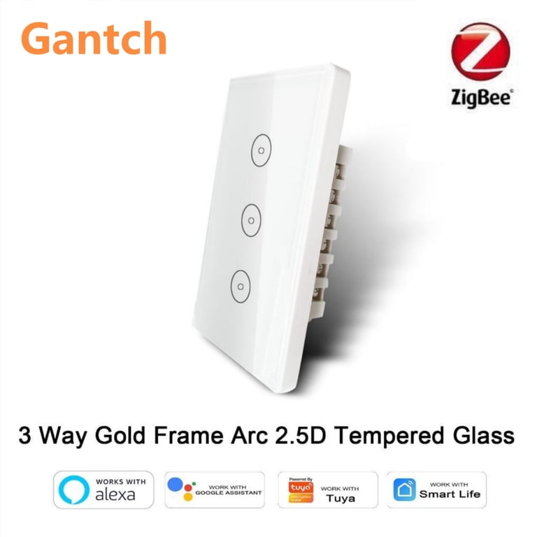 Zigbee Smart Switch – Control Zigbee & WiFi Devices, Battery-Powered, 2.5D Tempered Glass, 16 Scenes, Works With Tuya/Alexa/Smart Life (White)