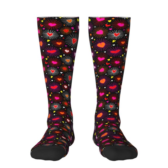 Hirioo doodle hearts for Adult Stockings Breathable Sock Non-Pilling,Contrasting Color Design