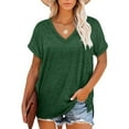 thumbnail image 2 of Sonducket Camiseta de mujer con cuello en V, manga corta de color sólido, blusa dividida de color sólido Prendas para la parte del cuerpo Verde L Sonducket AP003161-08, 2 of 6