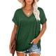 thumbnail image 1 of Qarigey Camiseta de mujer con cuello en V, manga corta de color sólido, blusa dividida de color sólido Prendas para la parte del cuerpo Verde METRO, 1 of 6