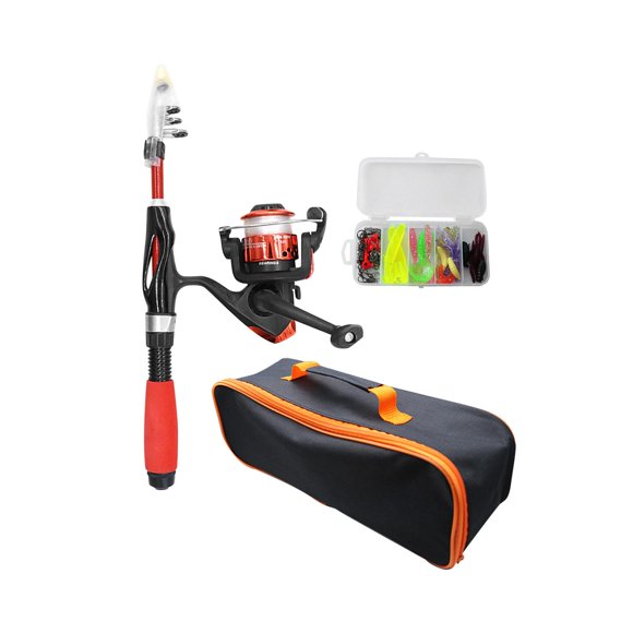 Kits combinados de caña y carrete de pesca telescópicos portátiles, caña de pescar, Kits de iniciación para niños, juego completo de caña de pescar Rojo