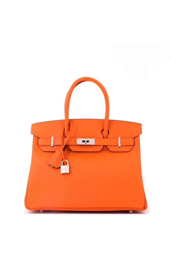 Pre-Owned Birkin Handbag Orange H Epsom with Palladium Hardware 30 By Rebag