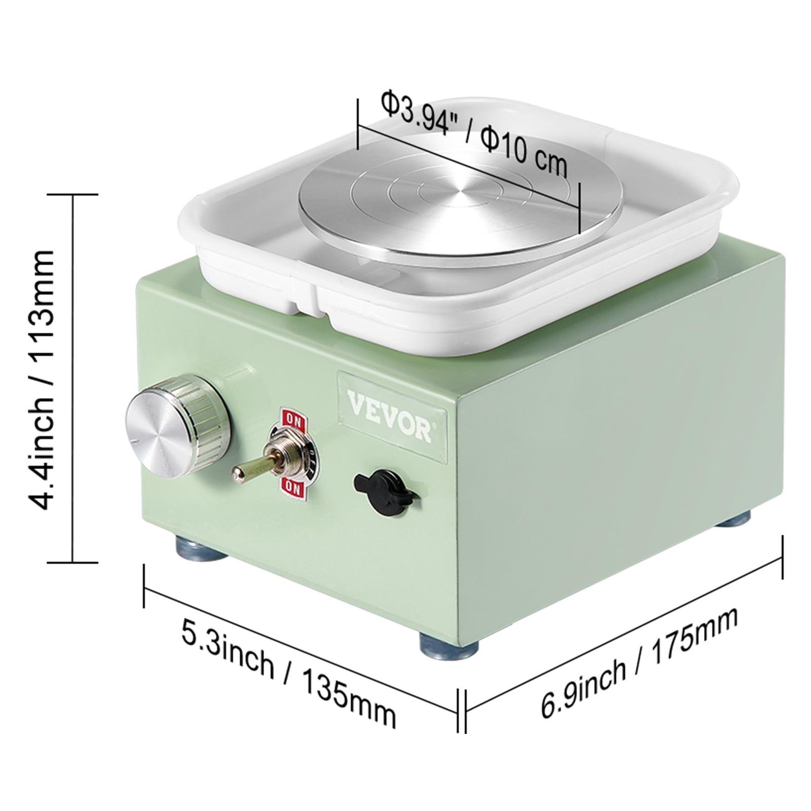 VEVOR Mini Pottery Wheel, 0-320RPM Adjustable Speed Detachable Basin Forming Machine, 2.56in/3.94in 2 Turntables Electric Ceramic Wheel Machine, 18pcs Accessories, for Art Craft Work Home DIY, Green