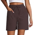 thumbnail image 2 of YVNAURA Womens High Rise Loose Fit Shorts with Pockets Solid Color Elastic Waist Drawstring Casual Summer Beach Vacation Travel Lounge Shorts,Coffee,L, 2 of 5