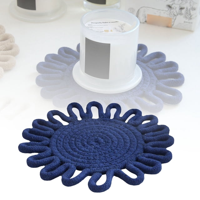 Weaving Heat Thermal Pad for Everyday Kitchen Use in Flower Shape Handmade Pot Mat for Dining and