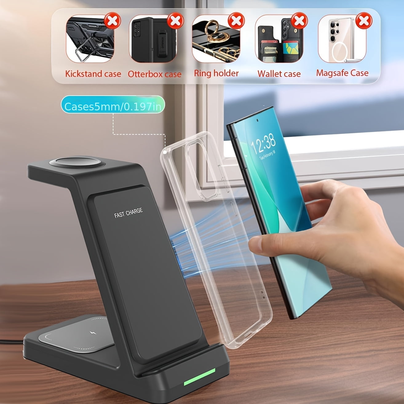 Wireless Charger 3 in 1 Wireless Charging Station for Galaxy Watch 8 7 6 5 4 3 Pro for Iphone 17 16E 16 15 14 13 12 11 X Pro Max And Apple Watch - Wireless Charging Station for Airpods 4 3 Pro