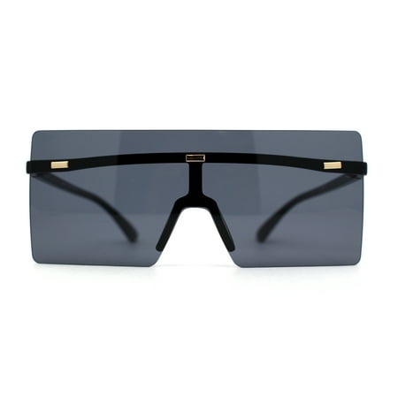 Retro Oversize Rimless Rectangle Shield Sunglasses All Black | Walmart ...