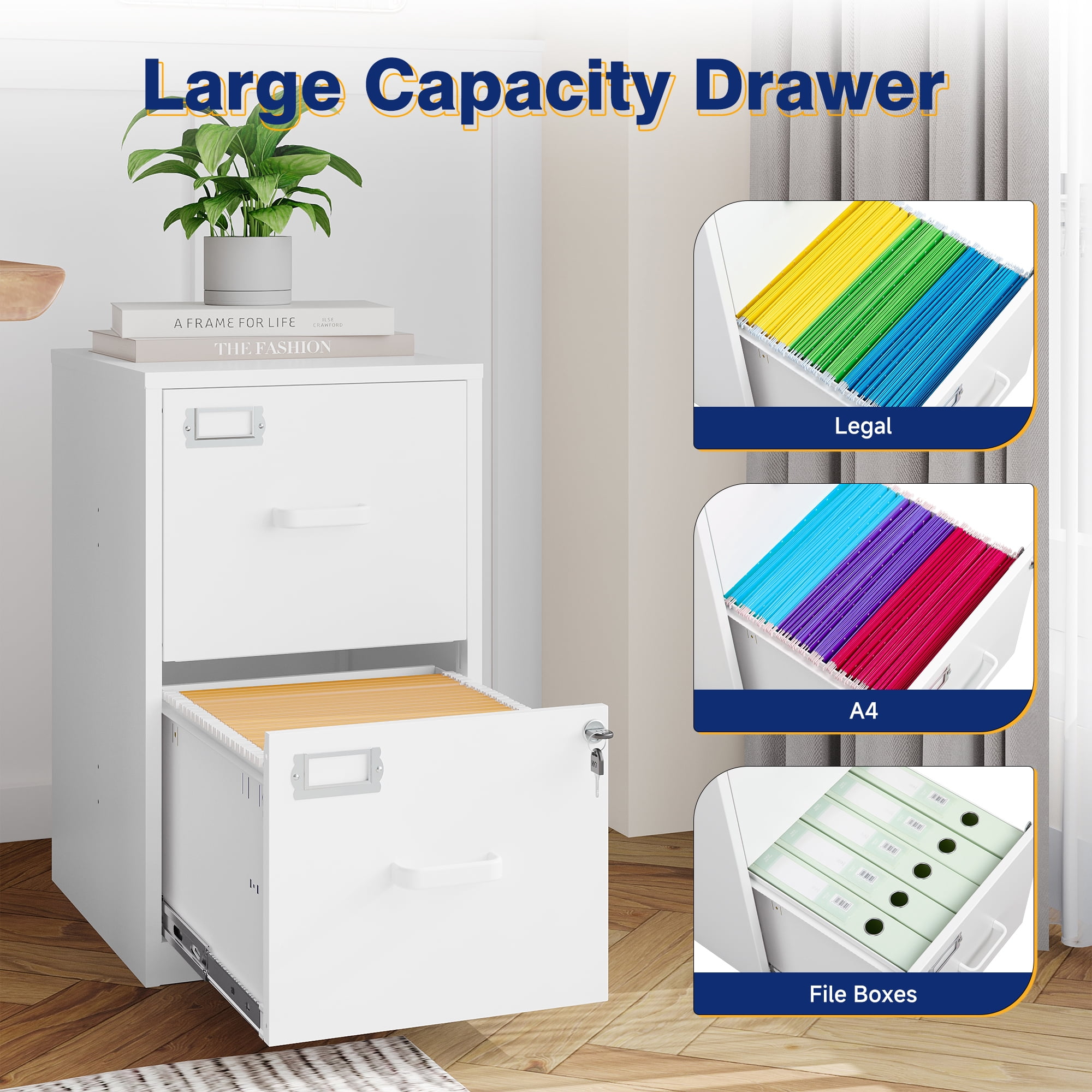 AUHUP Metal File Cabinet with 2 Drawers, Steel Filing Cabinets with Lock for Home Office Legal/Letter/A4 File, White, Assembly Required