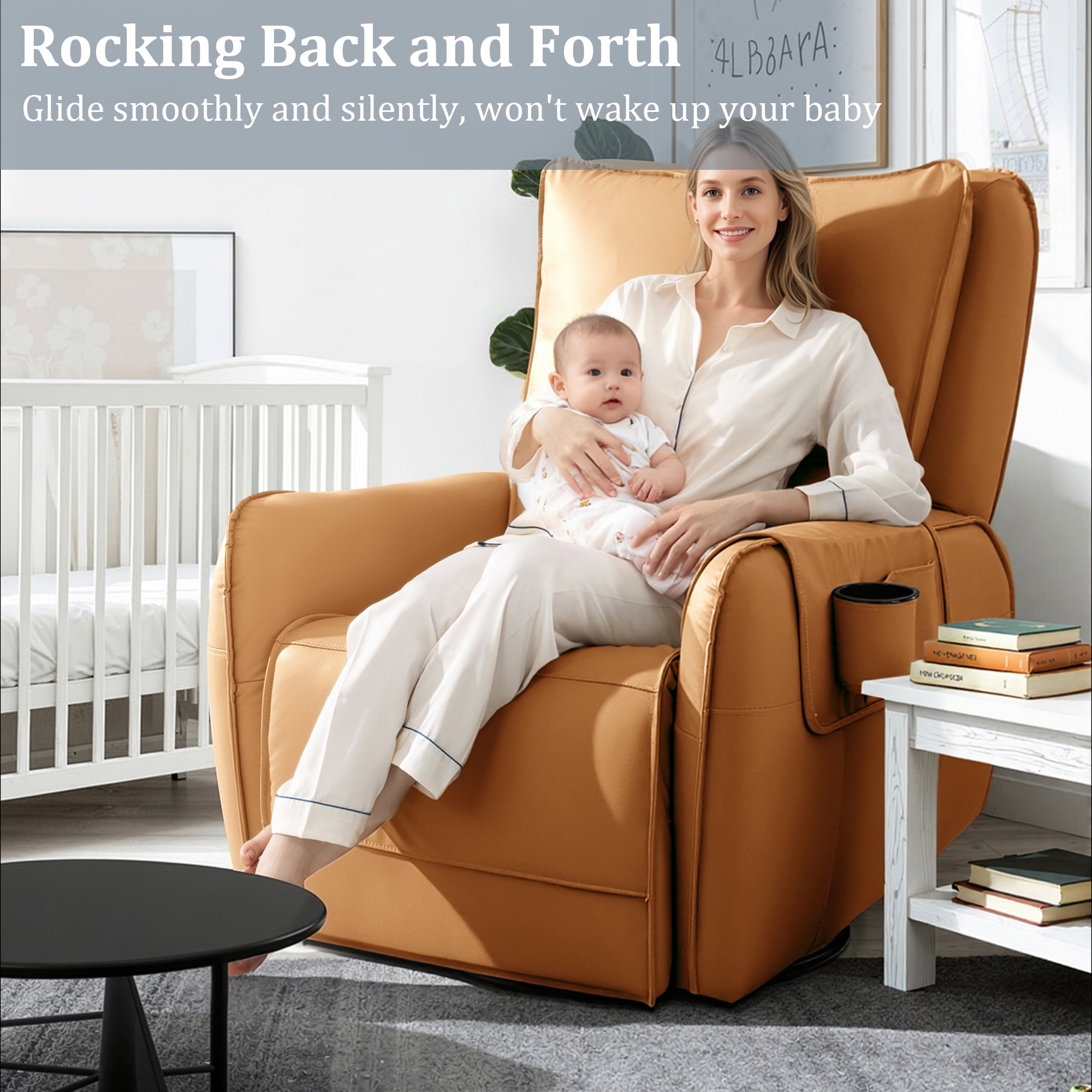 Power Recliner Rocking Chair Nursery Gliders, Electric Swivel Rocker Recliner Chair, Comfy Upholstered Living Room Reclining Chairs with Lumbar Support