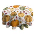 thumbnail image 4 of Fall Pumpkins Leaves Pattern Round Tablecloth 60" X 60",Wrinkle Wipeable Table Cloth for Kitchen Dining Room Picnic Patio Party, 4 of 6