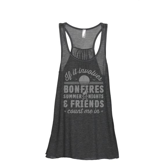 Bonfires Summer Nights And Friends Count Me In Women's Fashion Sleeveless Flowy Racerback Workout Yoga Tank Top Charcoal Grey