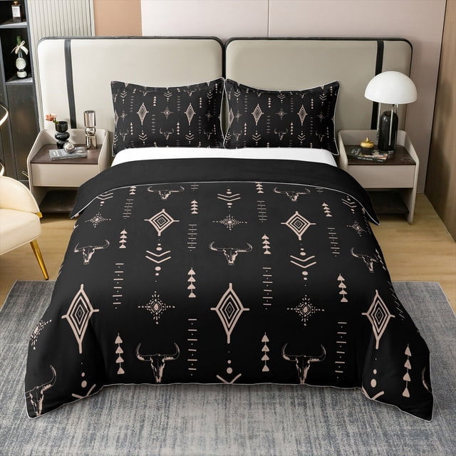 Erosebridal Housse de Couette Vintage Géométrie 100 % Coton Format Simple, Ensembles de Literie Mandala Aztèque Format Simple, Noir Or, Réversible (Sans Couette)