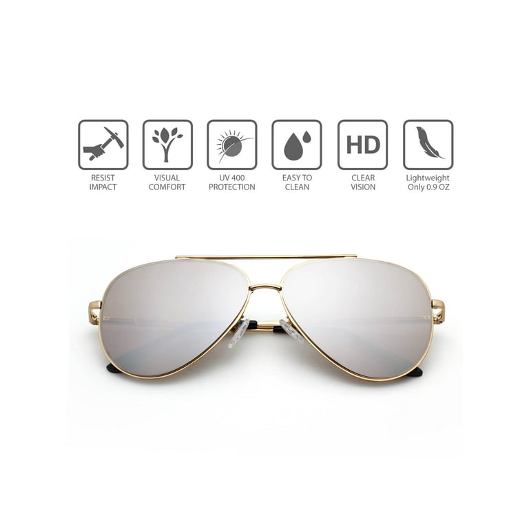 Aviator Sunglasses for Adult Men Male, Flat Brown Mirrored Lens 