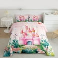 thumbnail image 3 of Feelyou Kawaii Pink Castle Bedding Comforter Set for Girl, Dreamy Fairy Tale Twin Comforter Sets, Spring Flower Floral Reversible Bedding Set, Microfiber Bedroom Decor, 2-Piece, 3 of 9