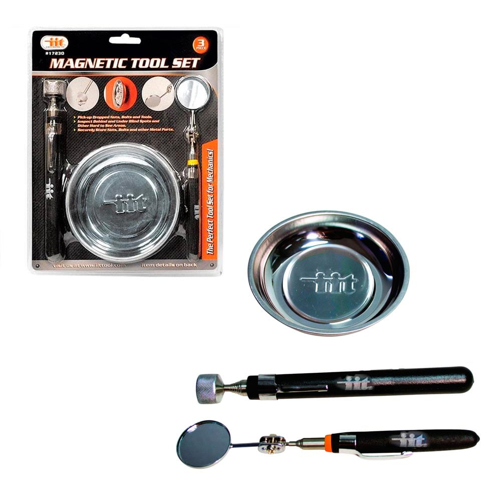 3 Pc Tool Set Pick Up Parts Tray Telescoping Inspection Mirror