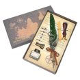 thumbnail image 1 of Juego de pluma retro Juego de pluma con patrón de mapa vintage con 5 puntas de repuesto Soporte para bolígrafo Base Botella vacía de tinta para escribir Verde, 1 of 5