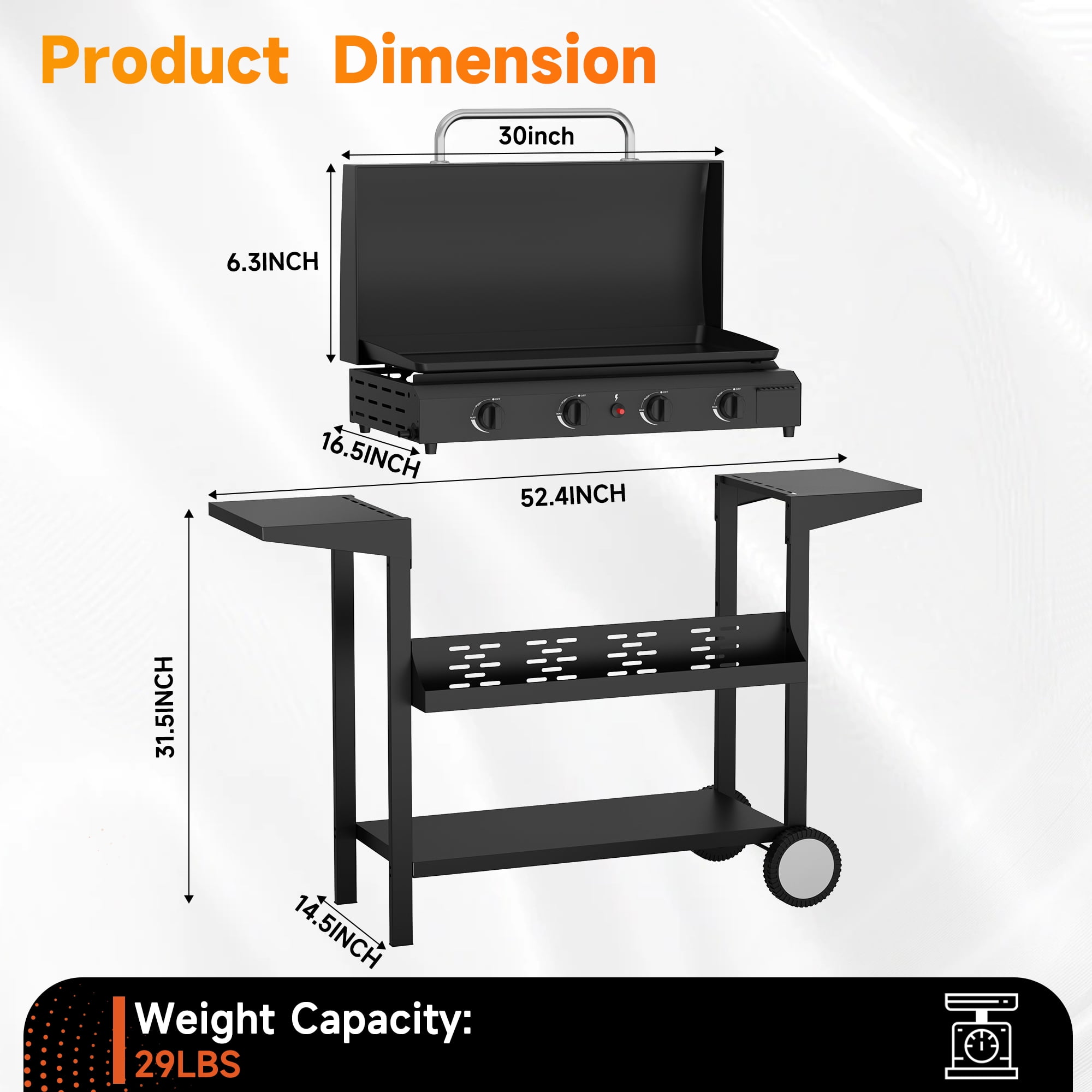 SKOK 30'' Portable 4-Burner Flat Top Gas Griddle with Hood, 60,000 BTU Outdoor Propane Griddle Station, 426 Sq. In. Cooking Surface & Side Shelves for BBQ, Camping, Tailgating, Black