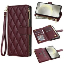 for Samsung Galaxy A53 5G Wallet case with Card Holder,Phone case RFID Blocking PU Leather Flip Shockproof Cover with Hand Strap Zipper Credit Card Holder Slots for Women Men,Winered