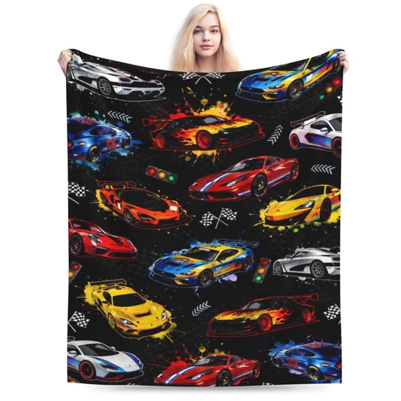 Racing Car Blanket Gifts Plush Cozy Flannel Cool Racing Car Themed Throw Blanket Cars Lover Stuff Gifts Birthday Bed Room Decor Travel 50x40