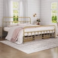 thumbnail image 1 of Fullfurnique Classic Iron Platform Bed Frame with High Headboard and Footboard, King, Antique Gold, 1 of 9