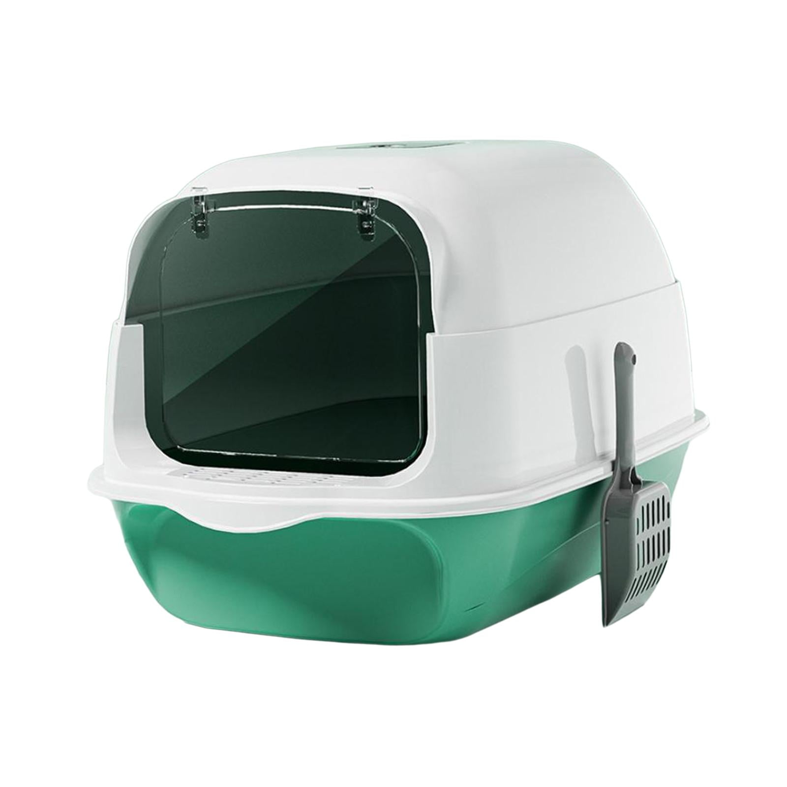 Hooded Cat Litter Box with Door Enclosed and Covered Cat Toilet Kitten Potty Green
