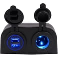 thumbnail image 1 of Two Hole Tent Type Panel 4.2a Dual USB Charger + 12V/24V Cigarette Lighter Socket for Car Motorcycle Boat Marine ATV RV, 1 of 7