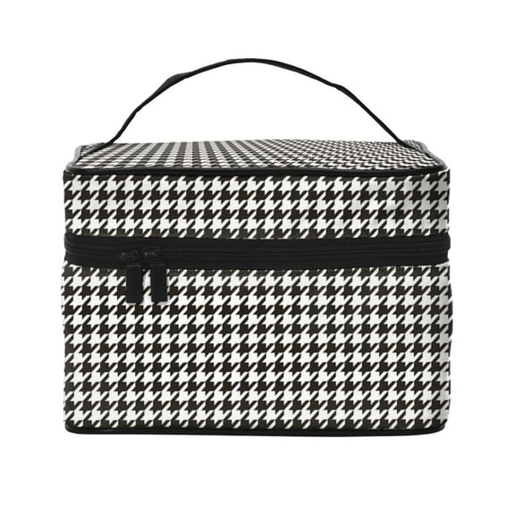 Yiaed Houndstooth Black And White Print Makeup Bag Travel Cosmetic Bags for Women Girls Zipper Pouch Makeup Organizer