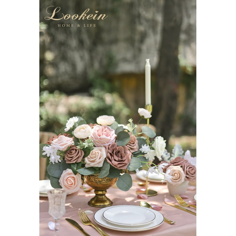 Lookein Dusty Rose Artificial Flowers for DIY Flowers for Dusty Rose Wedding Decoration Perfect for Flower Bouquet Table Centerpiece Vase Flowers