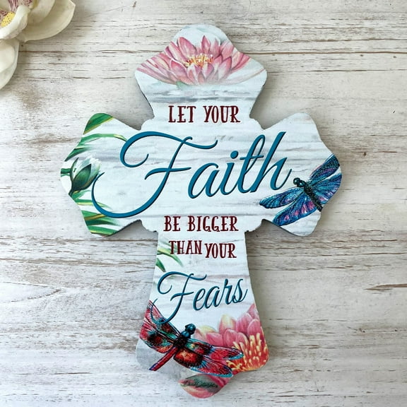 Crafted Creations "Let Your Faith Be Bigger than Your Fears" Wooden Religious Wall Cross - 8"