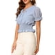 thumbnail image 4 of Blusa de gasa con mangas abullonadas y fruncidas INSPIRE CHIC para mujer en azul grisáceo XL, 4 of 6