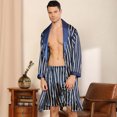 thumbnail image 7 of Elainilye Fashion Robes for Men Bathrobe Solid Casual Long Sleeves Lace-up Striped Homewear Long Pajama Robe Nightgown,Blue, 7 of 7