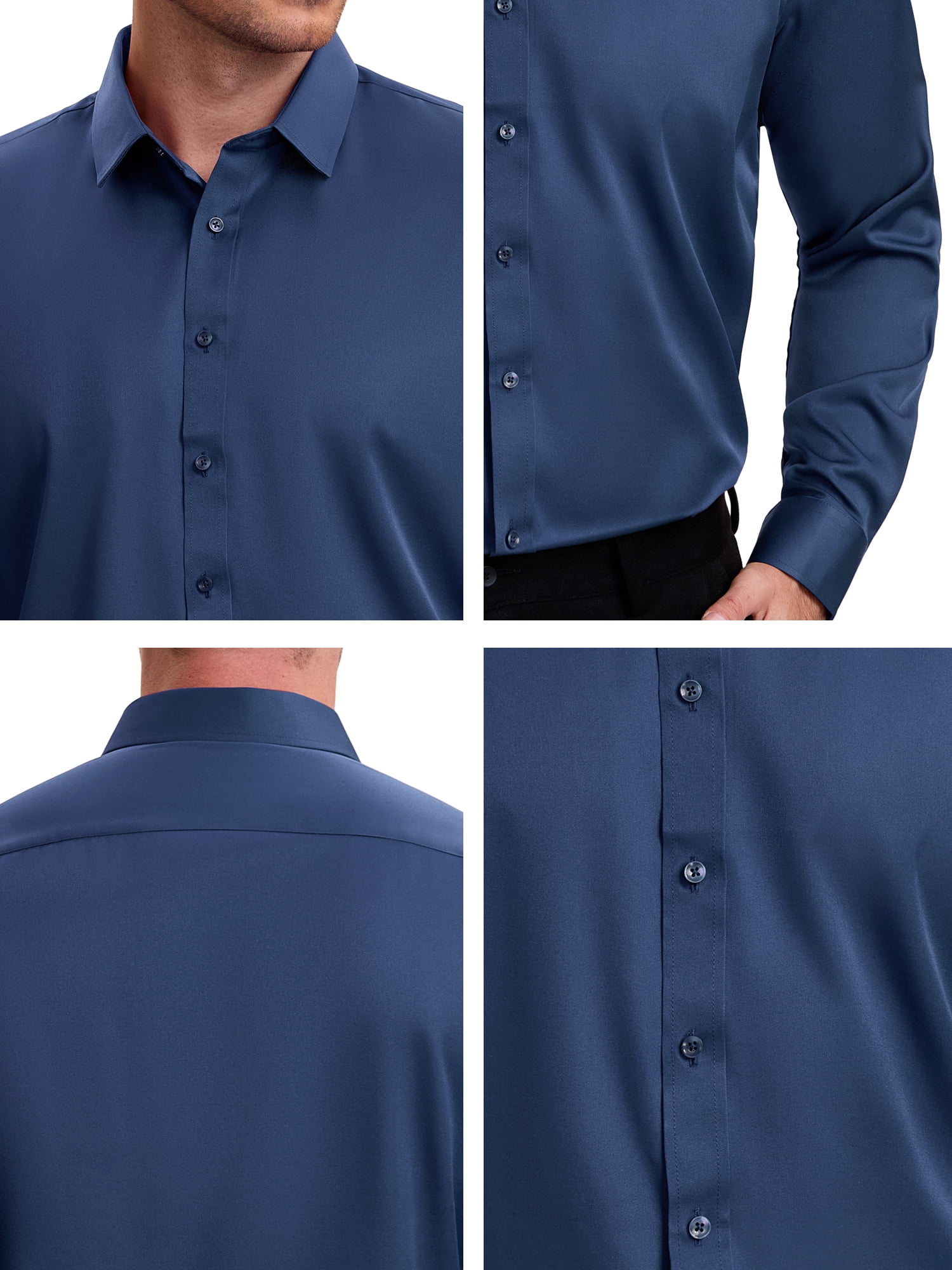 DARING DIVA Men's Point Collar Long Sleeve Button Down Formal Shirts S Dark Blue