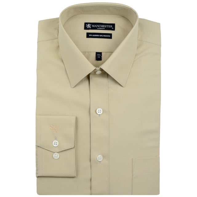Manchester Camisa de Vestir Regular Fit Beige Medio, 16" Cuello 35" Manga Manchester 5018A
