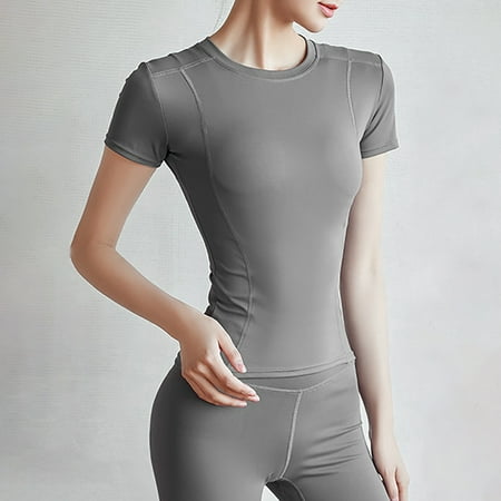 Women Skinny Oil T-shirts Shiny Sports Yoga Gym Tops Slim Fit Compression  Shirts