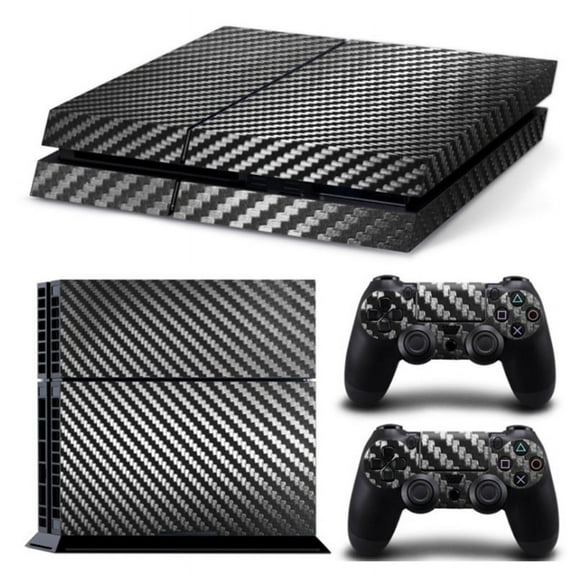Console Carbon Fiber Skin Sticker Wrap Controller Dustproof Vinyl Cover Decal Protective for Case for Shell for PS4 (black)