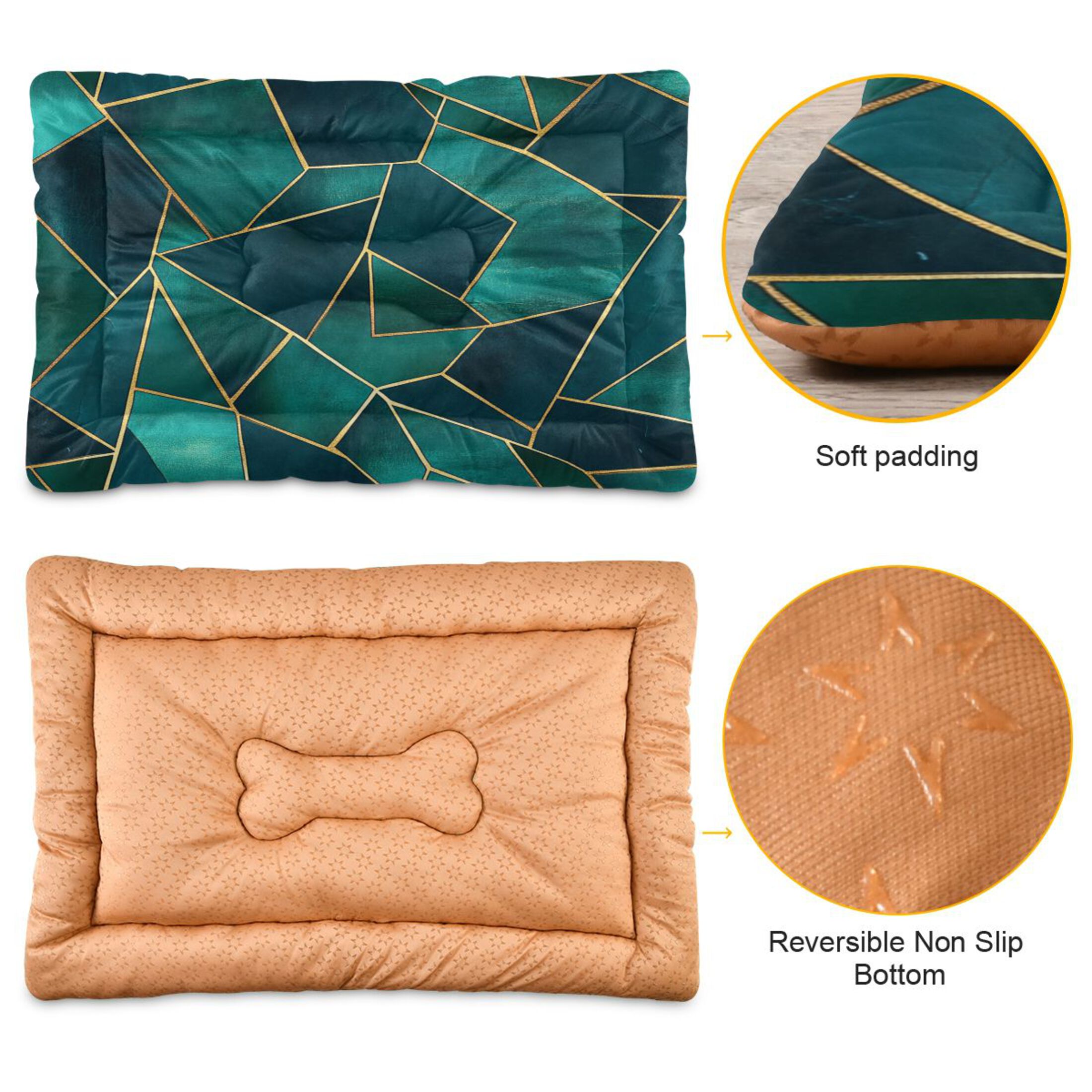 Qxltty Green Gold Foil Pattern Ped Pad Wear-resistant and Hard to Bite Through Sleeping Pad for Small Medium Large Dogs Winter Pet Bed 36×24in