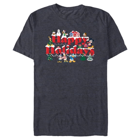 Disney Mickey & Friends Christmas Snow-Capped Happy Holidays - Short Sleeve Blended T-Shirt for Adults - Customized-Navy Heather