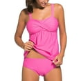 thumbnail image 2 of Women's Solid Ruched Tankini Top Swimsuit with Triangle Briefs, 2 of 7