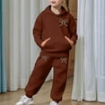 thumbnail image 7 of Girls Sweatsuit Winter Girls 2 Piece Fleece Tracksuit Hooded Long Sleeve Bow Print Top and Pants Soft Warm Fabric Playwear Cozy Youth Loungewear Kids Sweatsuit Brown 4 Years-5 Years, 7 of 7