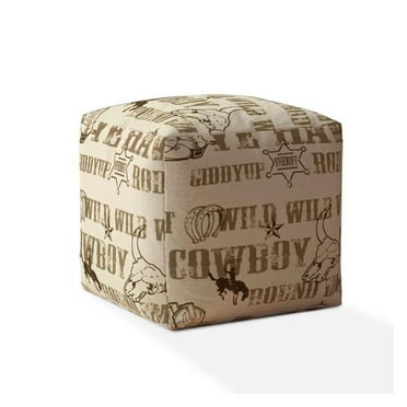 HomeRoots 518435 17 x 17 x 1 in. Brown Cotton Cowboy Pouf Cover
