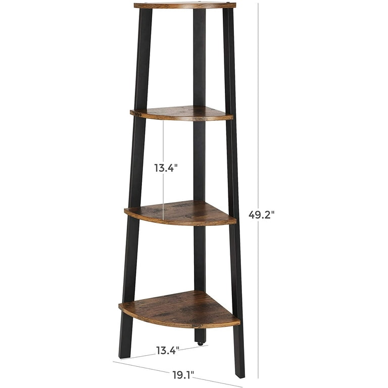 Industrial Corner Shelf 4 Tier Wood Look Accent Furniture with