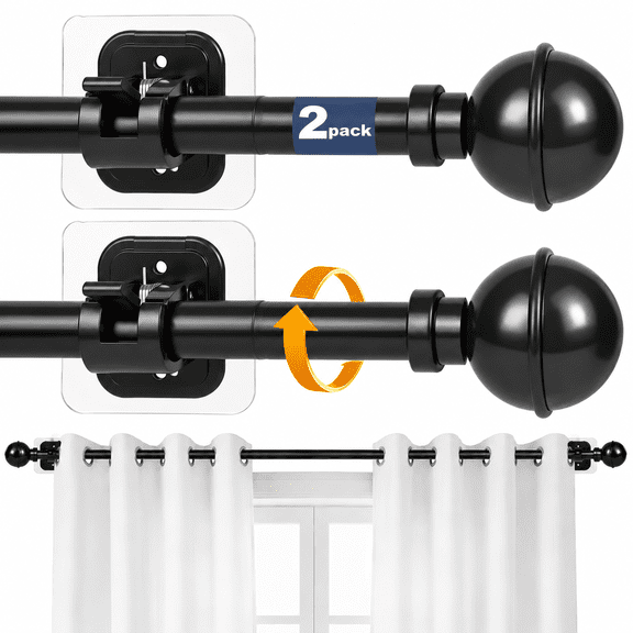 Black No Drill Curtain Rod, Adjustable 42 to 120 inch, Heavy-Duty 7/8 inch Diameter Curtain Rod with Ball Finials for Home Windows