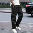 thumbnail image 2 of MIXUE Cargo Pants for Men Solid Color Spring Summer Loose Straight Leg Drawstring Casual Trousers Activewear,Black,XXXL, 2 of 5