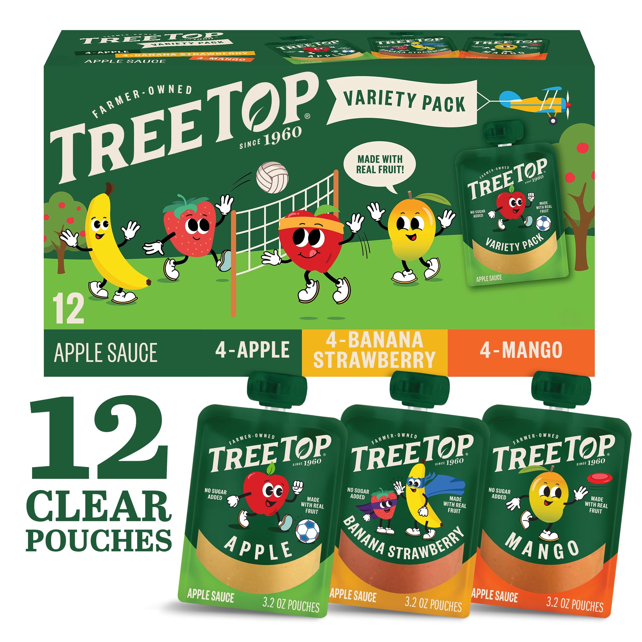 (4 pack) Tree Top Apple Sauce Variety Pack, Apple-Banana Strawberry-Mango, 3.2 Oz Pouch, 12 Count