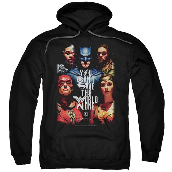 Justice League Movie Save The World Poster Adult Pullover Hoodie Sweatshirt Black