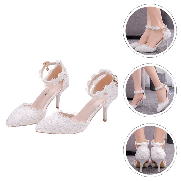 CIMAXIC White Sandals with Lace Design for Women's Perfect for Weddings and Special Occasions Size 7.5