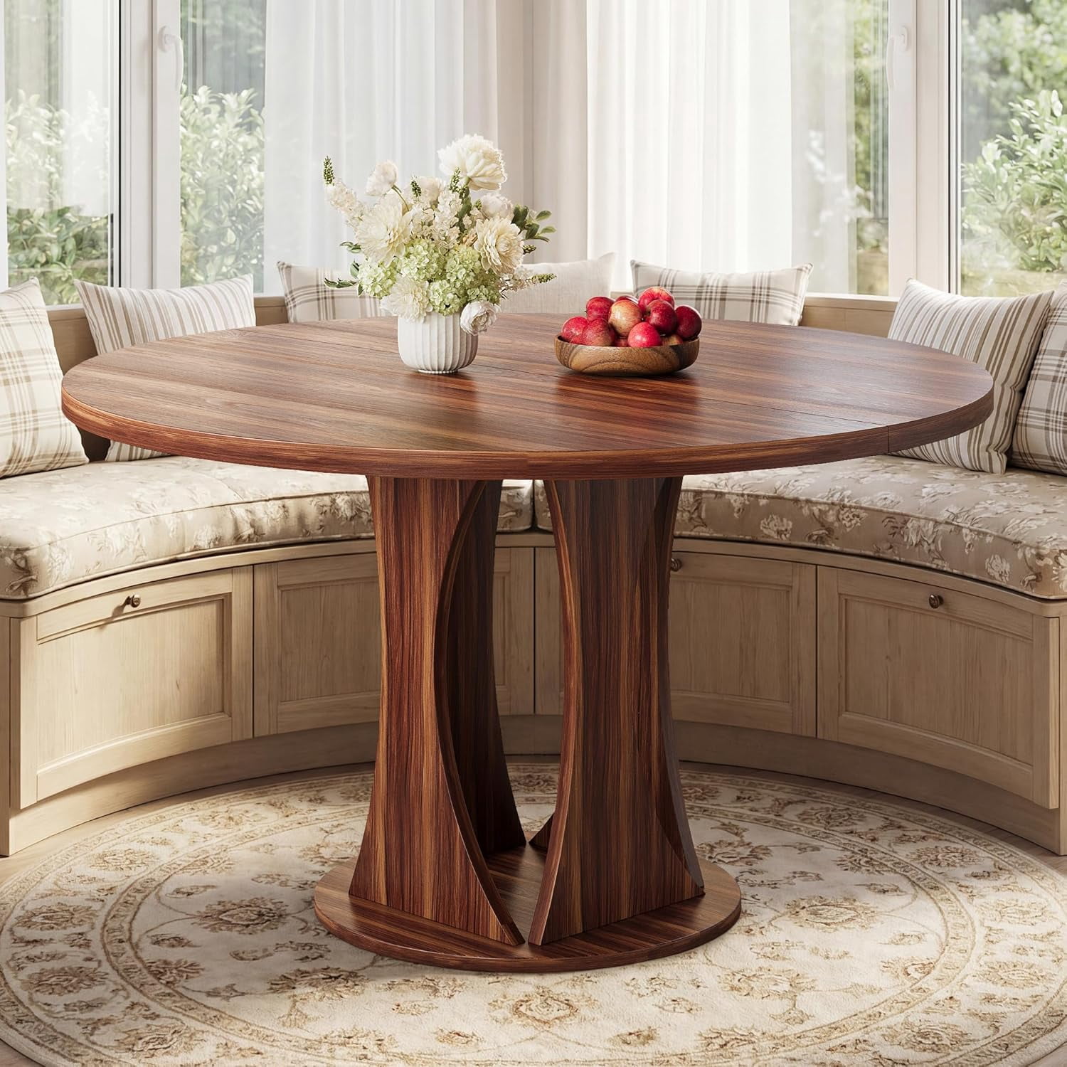 Virans 47.2" Round Dining Room Table for 4-6,Dinner table with MDF for Kitchens,Living Rooms,Walnut