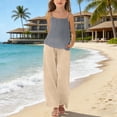 thumbnail image 2 of XXWXYD Cotton Linen Sets for Girls 2 Piece Outfits Spaghetti Strap Tank Tops Matching Wide Leg Pants Kids Summer Casual Linen Set, 2 of 5